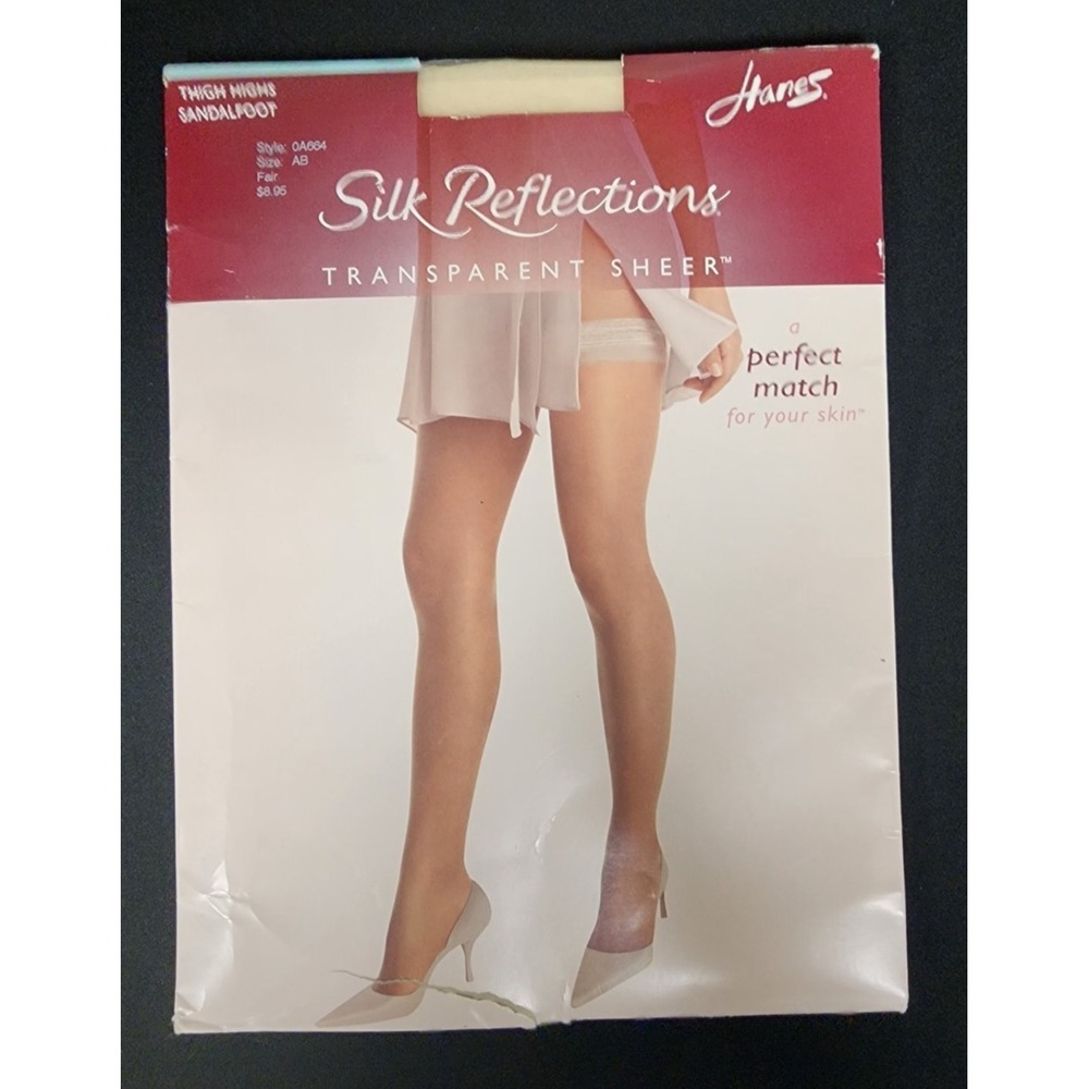 New‎ Hanes Silk Reflections Thigh Highs Sandalfoot Sheer Hosiery Fair Size AB